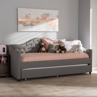 Baxton Studio CF8940-Light Grey-Daybed Perry Modern and Contemporary Light Grey Fabric Daybed with Trundle